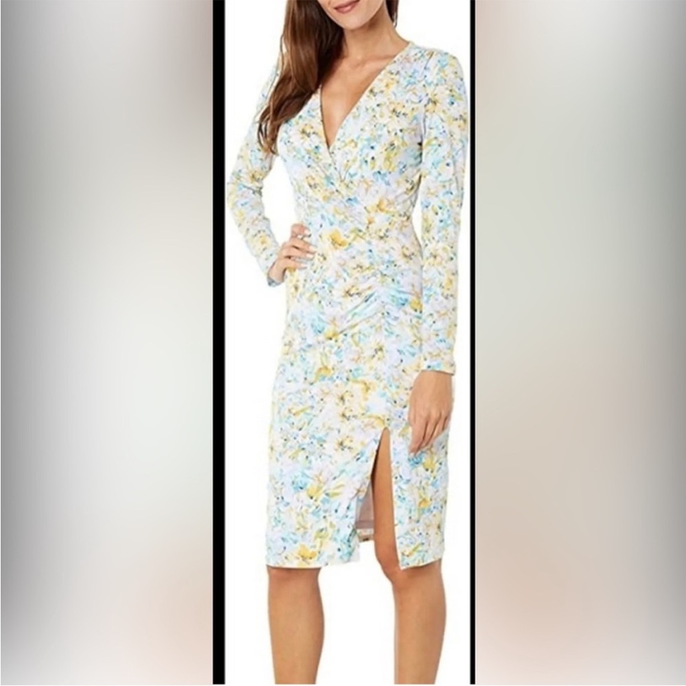Laundry By Shelli Segal Long Sleeve Midi V Neck Dress Size 12